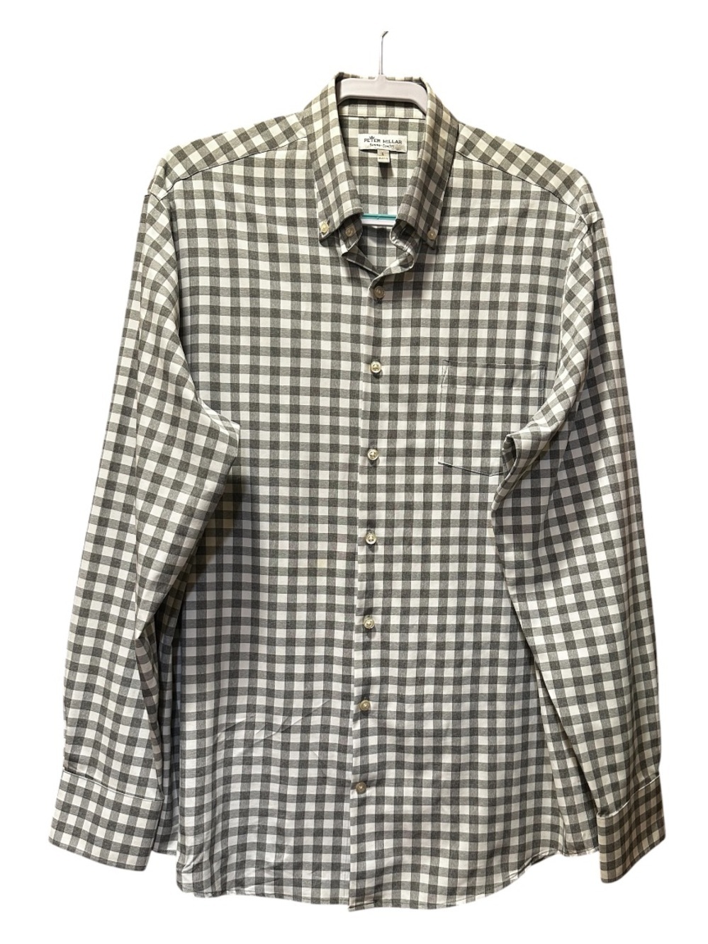 Peter Millar Gray and White Check Button-Down Shirt